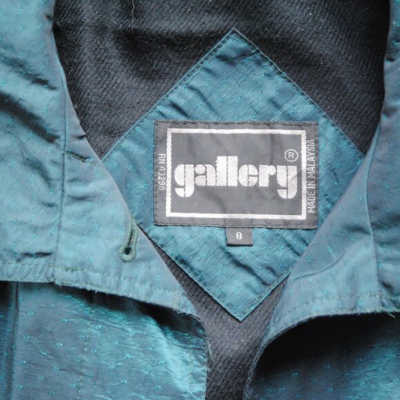 80s Raincoat with Zip Out Liner iridescent blue, Swing Style trench coat Sz 8 - Picture 6 of 7